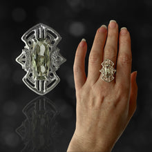 Load image into Gallery viewer, Lunar Sage Ring with Prasiolite and Cubic Zerconia