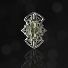 Load image into Gallery viewer, Lunar Sage Ring with Prasiolite and Cubic Zerconia
