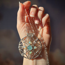 Load image into Gallery viewer, Aquamarine & Opal Statement Medallion Necklace Argentium and 18k Gold