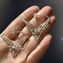 Load image into Gallery viewer, Triangle Drop Multicolored Tourmaline Hoop Earrings in Argentium Silver