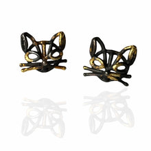 Load image into Gallery viewer, Cat Studs, Polished Sterling or Blackened & 22k Gold