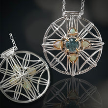 Load image into Gallery viewer, Aquamarine & Opal Statement Medallion Necklace Argentium and 18k Gold
