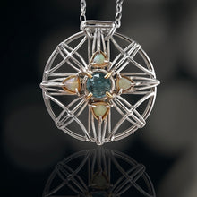 Load image into Gallery viewer, Aquamarine & Opal Statement Medallion Necklace Argentium and 18k Gold