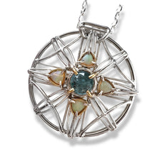 Load image into Gallery viewer, Aquamarine & Opal Statement Medallion Necklace Argentium and 18k Gold