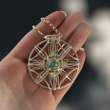 Load image into Gallery viewer, Aquamarine & Opal Statement Medallion Necklace Argentium and 18k Gold