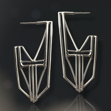 Load image into Gallery viewer, Pointed Geometric Deco Hoop Earrings in Argentium Silver