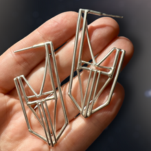 Load image into Gallery viewer, Pointed Geometric Deco Hoop Earrings in Argentium Silver