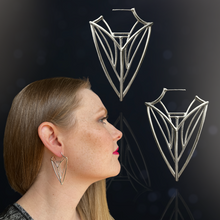 Load image into Gallery viewer, Statement Shield Hoop Earrings in Argentium Silver