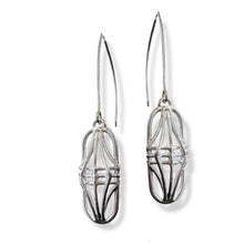 Load image into Gallery viewer, Banded Art Deco Style Argentium Silver Oval Dangle Earrings