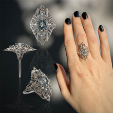 Load image into Gallery viewer, VEGA Three Stone Aquamarine Ring in Argentium Silver