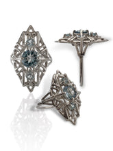 Load image into Gallery viewer, VEGA Three Stone Aquamarine Ring in Argentium Silver