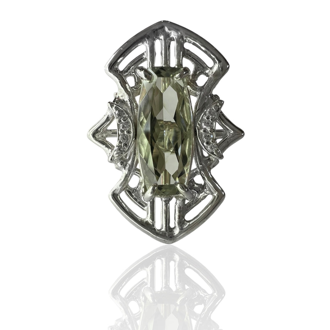 Lunar Sage Ring with Prasiolite and Cubic Zerconia