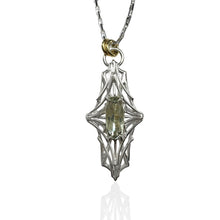 Load image into Gallery viewer, Verdant Flare Prasiolite Necklace, Argentium Silver &amp; 18K Gold
