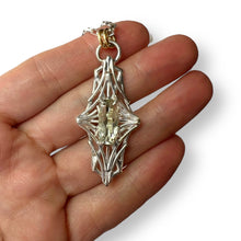 Load image into Gallery viewer, Verdant Flare Prasiolite Necklace, Argentium Silver &amp; 18K Gold
