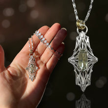 Load image into Gallery viewer, Verdant Flare Prasiolite Necklace, Argentium Silver &amp; 18K Gold
