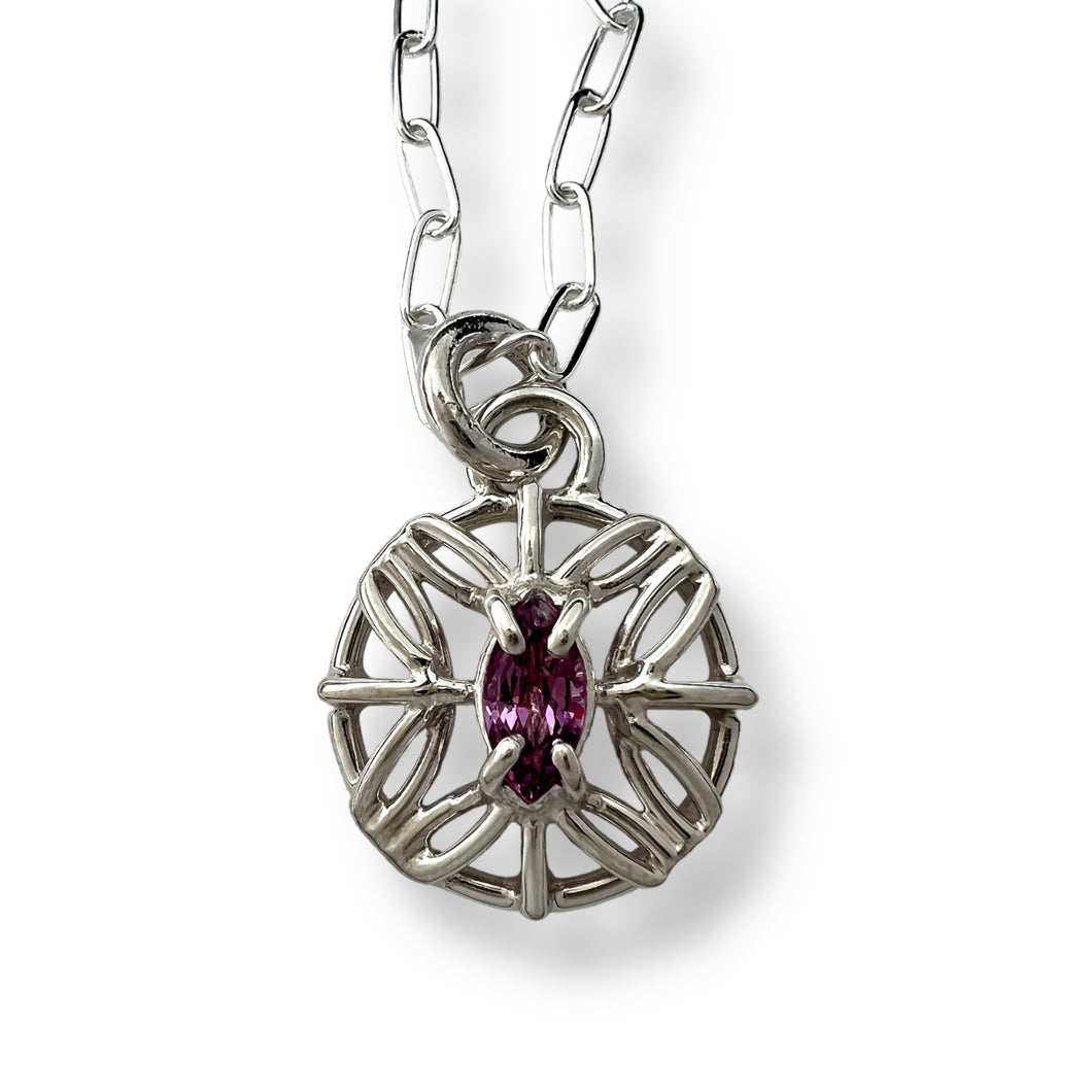 Pink Sapphire Floral Necklace in Argentium