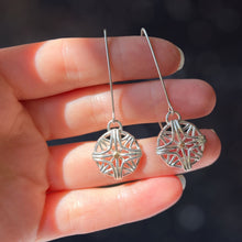 Load image into Gallery viewer, Geo Sunburst Dangling Earrings in Argentium with 18k gold
