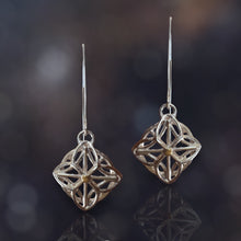 Load image into Gallery viewer, Geo Floral Dangling Earrings in Argentium with 18k gold
