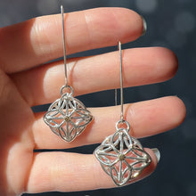 Load image into Gallery viewer, Geo Floral Dangling Earrings in Argentium with 18k gold
