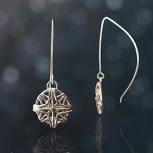 Load image into Gallery viewer, Geo Sunburst Dangling Earrings in Argentium with 18k gold
