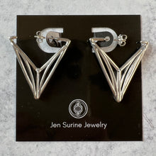 Load image into Gallery viewer, V Drop Hoop Earrings in Argentium Silver
