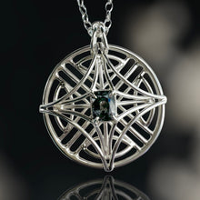 Load image into Gallery viewer, Moody Blue-Grey Spinel Medallion Necklace in Argentium Silver with Diamond on the back
