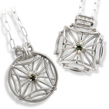 Load image into Gallery viewer, Double Green Tourmaline Medallion Reversible Necklace in Argentium Silver
