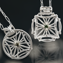 Load image into Gallery viewer, Double Green Tourmaline Medallion Reversible Necklace in Argentium Silver
