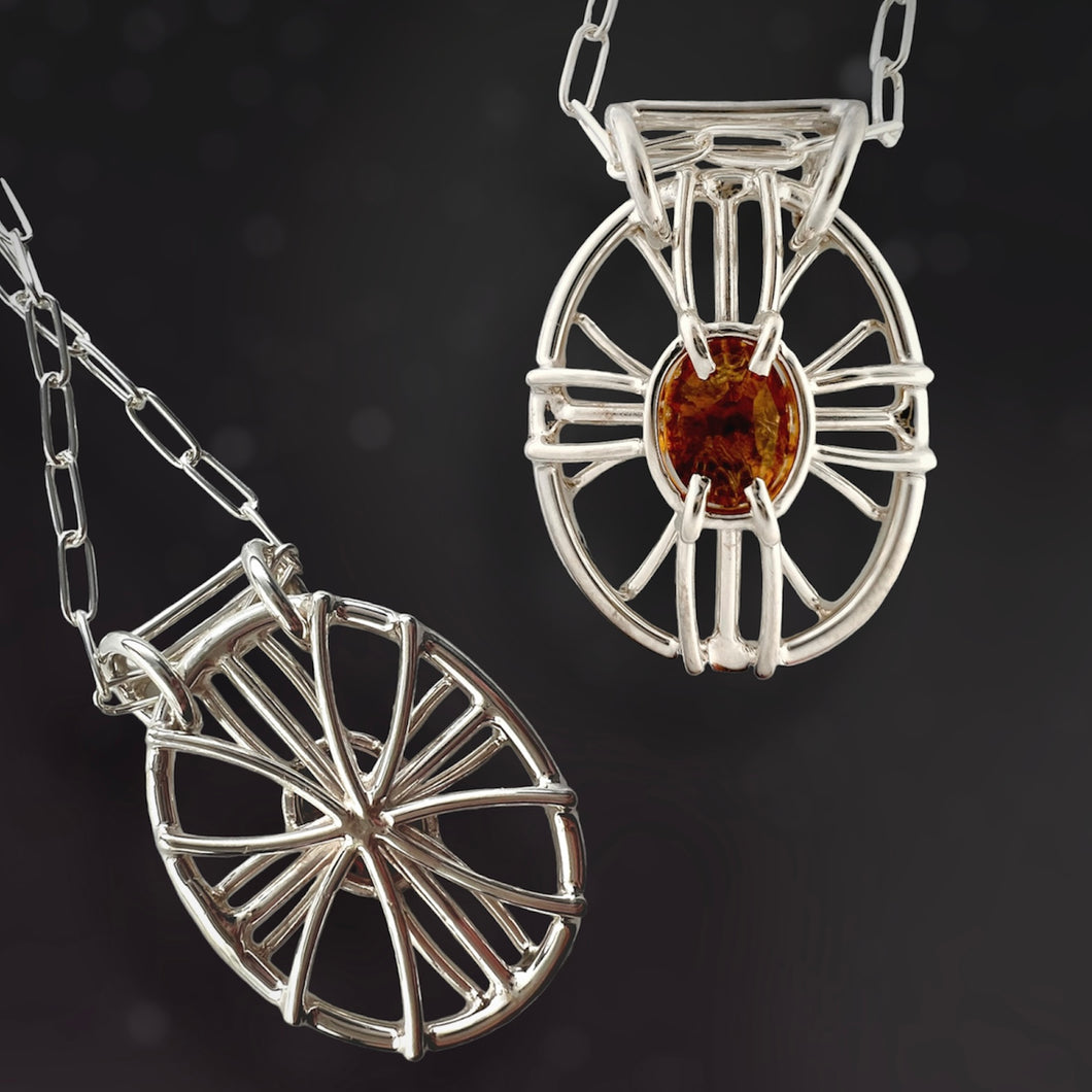 Deep Amber Colored Citrine Medallion Necklace in Argentium Silver