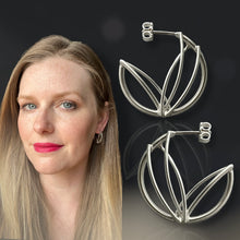 Load image into Gallery viewer, 1&quot; Circle Hoop Earrings, Tulip Design in Argentium Silver
