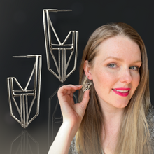 Load image into Gallery viewer, Pointed Geometric Deco Hoop Earrings in Argentium Silver
