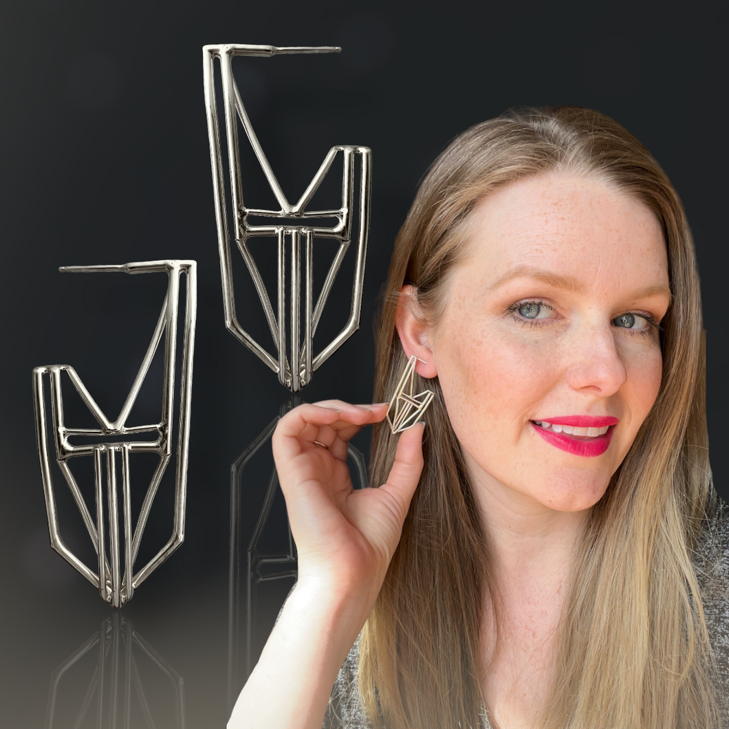 Pointed Geometric Deco Hoop Earrings in Argentium Silver