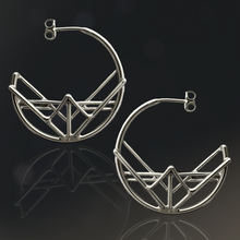 Load image into Gallery viewer, Medium Circle Deco Hoop Earrings in Argentium Silver
