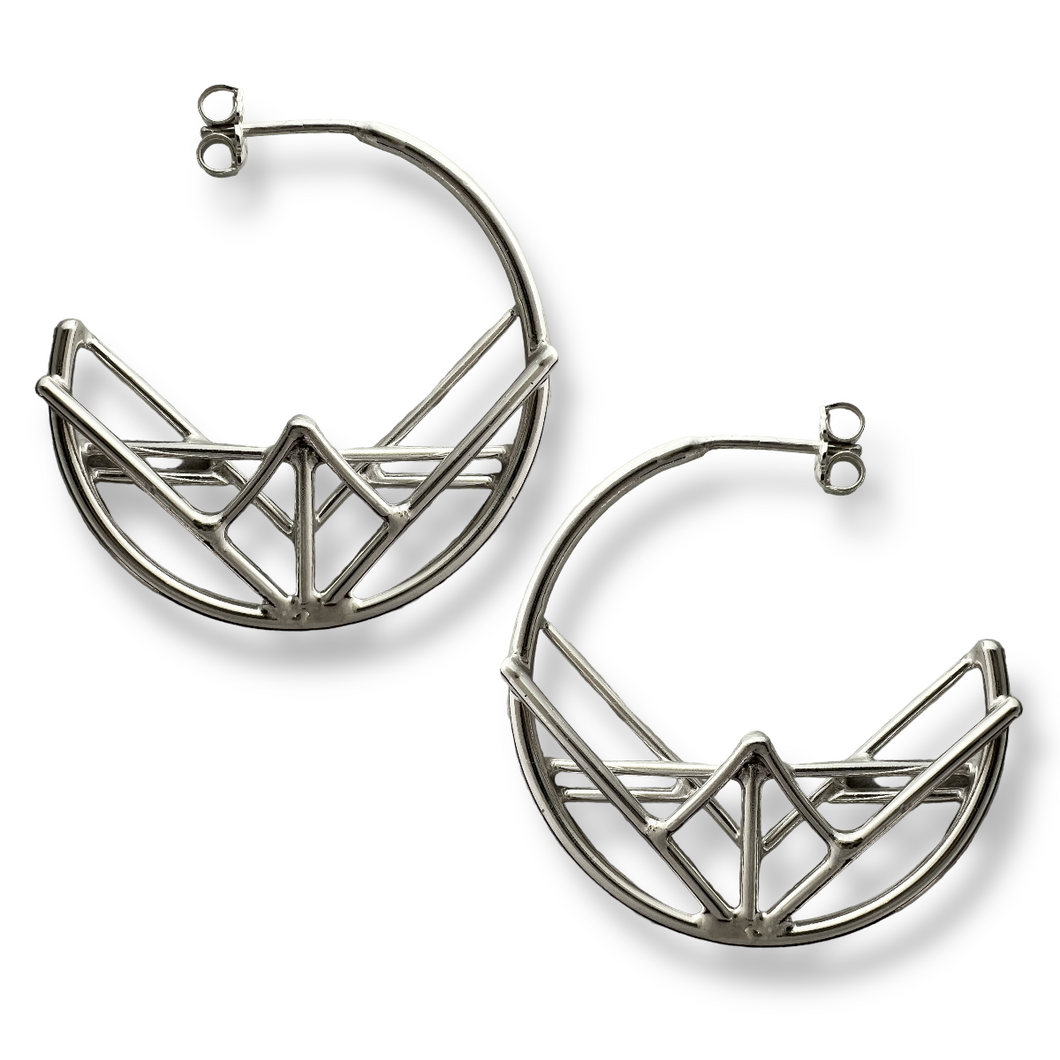 Medium Circle Deco Hoop Earrings in Argentium Silver