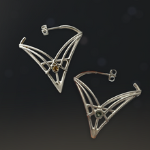 Load image into Gallery viewer, Triangle Drop Multicolored Tourmaline Hoop Earrings in Argentium Silver
