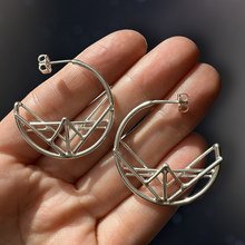 Load image into Gallery viewer, Medium Circle Deco Hoop Earrings in Argentium Silver
