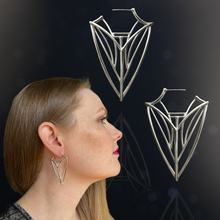 Load image into Gallery viewer, Statement Shield Hoop Earrings in Argentium Silver

