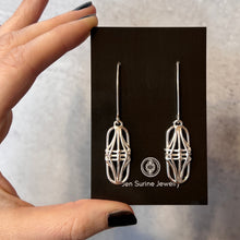 Load image into Gallery viewer, Banded Art Deco Style Argentium Silver Oval Dangle Earrings
