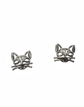 Load image into Gallery viewer, Cat Studs, Polished Sterling or Blackened &amp; 22k Gold
