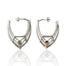 Load image into Gallery viewer, Multicolored Tourmaline Hoop Earrings in Argentium Silver

