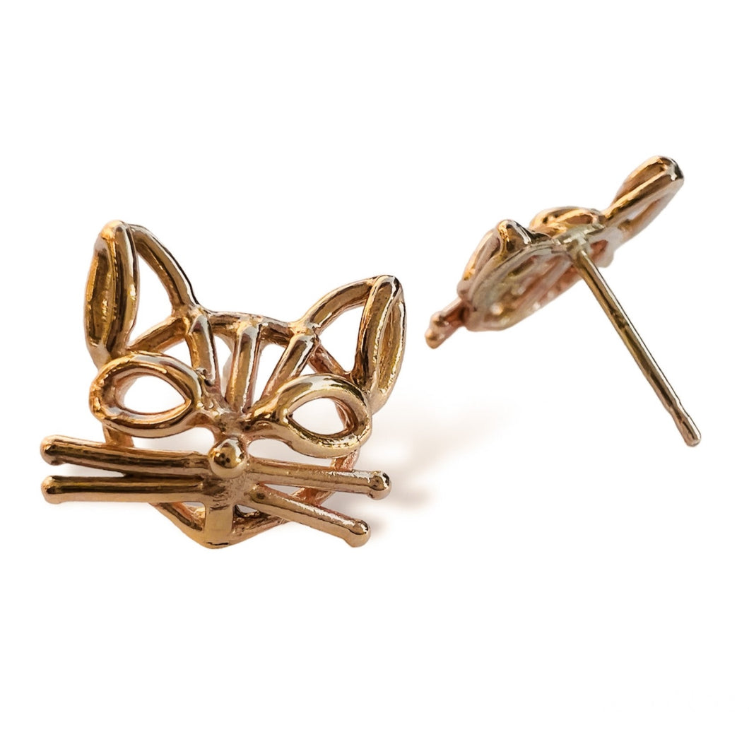 14k Gold Cat Stud Earrings